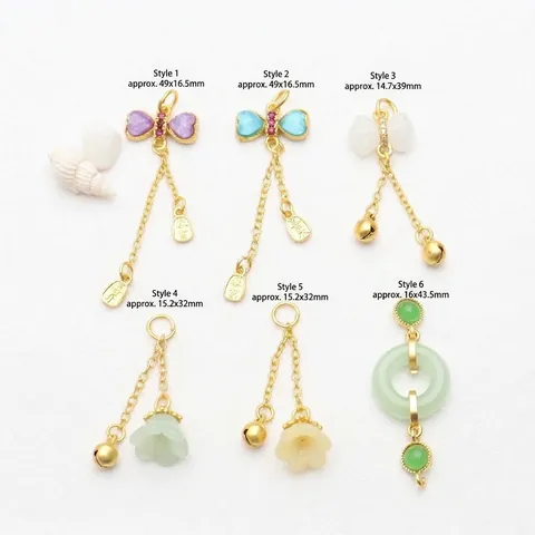 Colgantes Chinos Vintage de Oro de Arena en Forma de Bolsa de la Suerte de Cobre Galvanizado con Mariposa de Esmalte y Piedra Artificial para Joyería DIY