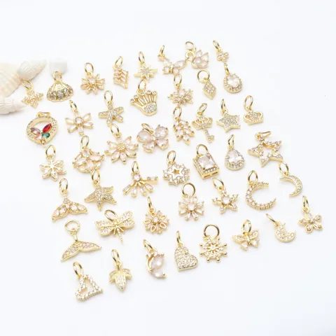 18K Vergoldeter Kupfer Zirkonia Stern Mond Herz Schmetterling Blume Anhänger Für DIY Schmuckherstellung Halskette Ohrringe Zubehör