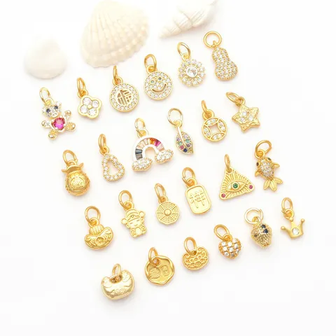 Vintage Copper Zirconia Gourd Coin DIY Pendant Only Micro-inlaid Small Charms For Jewelry Making Bracelet Necklace Findings