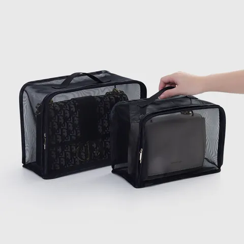 Nylon Mesh Handbag Storage Dust Bag Transparent Breathable Purse Protector Bag With Handle And Zipper For Closet Home Organizer