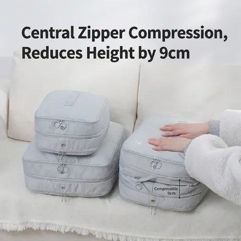 Waterproof Travel Compression Packing Cubes Double Layer Grid Fabric Clothes Storage Bag Luggage Organizer Portable Expandable Bags