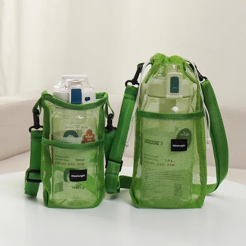 Outdoor Mesh Water Bottle Carrier Bag With Adjustable Shoulder Strap Portable Bottle Sleeve Pouch For Hiking Camping Climbing