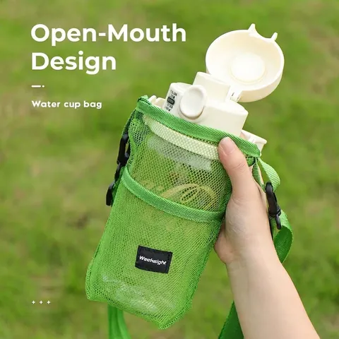 Outdoor Mesh Water Bottle Carrier Bag With Adjustable Shoulder Strap Portable Bottle Sleeve Pouch For Hiking Camping Climbing
