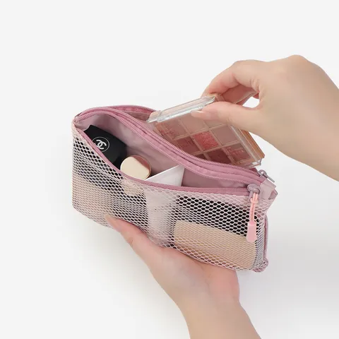 Mesh Storage Bag Double Layer Portable Travel Makeup Pouch Zippered Toiletry Organizer For Cosmetics Stationery Accessories