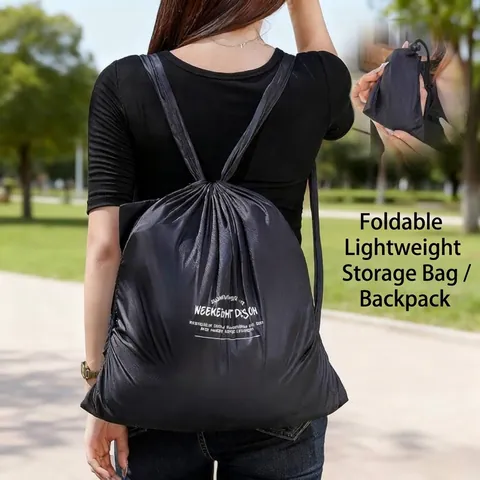 Lightweight Foldable Drawstring Backpack Portable Travel Shoulder Bag For Men Women Outdoor Hiking Sport Waterproof Bag