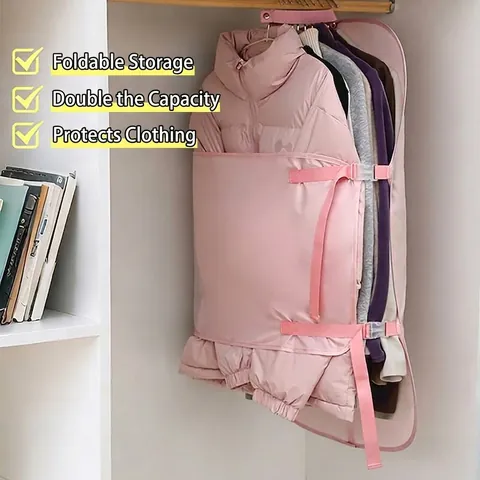 Hanging Closet Organizer For Clothes Dustproof Twill Fabric Garment Storage Bag Foldable Space Saving Compression Bag For Wardrobe Dorm