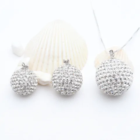 925 Sterling Silver Pave Rhinestone Disco Ball Pendant Necklace Shiny Round Ball Charm For Women Car Interior Decoration Jewelry Gift