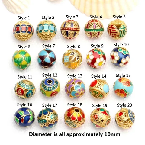 Antike Sandgold Emaille Cloisonne Abstandsperlen DIY Schmuckherstellung Zubehör Traditionelle Florale Geometrische Muster Perlen