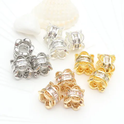 14K Gold Filled Micro Pave Zirconia Spacer Beads For DIY Bracelet Jewelry Making Findings Copper Barrel Beads