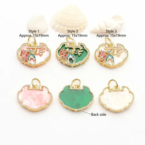 Colgante de Cerradura Ruyi de Oro Antiguo Incrustación de Jade Sintético Pájaro Flor de Ciruelo DIY Amuleto Joyería Collar