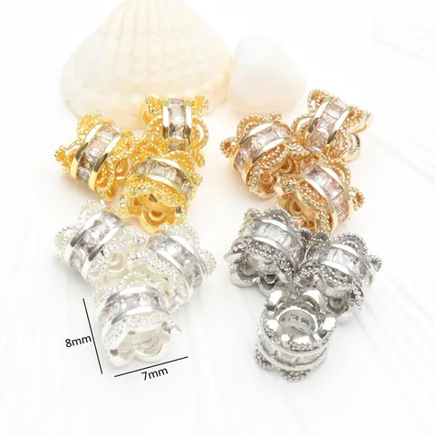 14K Gold Filled Micro Pave Zirconia Spacer Beads For DIY Bracelet Jewelry Making Findings Copper Barrel Beads