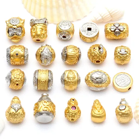 Vintage Copper Two-Tone Gold Silver Buddha Ganesha Six-Word Mantra Spacer Beads For DIY Jewelry Making Accessories