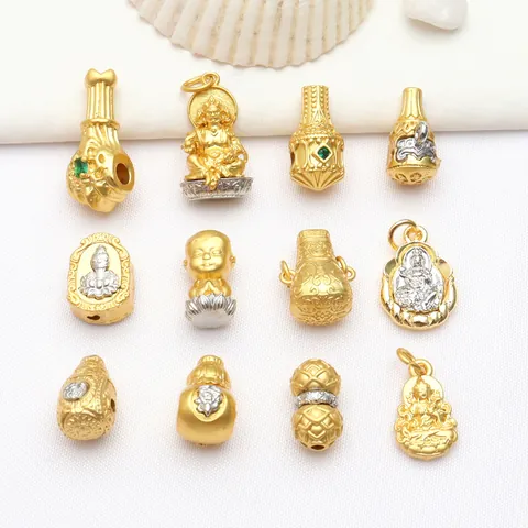 Antique Gold Two-Tone Copper Buddha Head Ganesha Charm Spacer Beads Religious Pendants For DIY Bracelet Jewelry Making