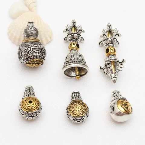 Vintage Legierung Tibetischen Silber Stil Buddhistischen Vajra Stößel Glocke Kürbis Charms Galvanisierte Mantra Skript Perlen Für DIY Schmuckherstellung