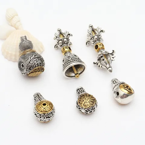 Vintage Legierung Tibetischen Silber Stil Buddhistischen Vajra Stößel Glocke Kürbis Charms Galvanisierte Mantra Skript Perlen Für DIY Schmuckherstellung