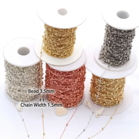14K Gold Filled Plated Copper Satellite Chain Round Bead Cable Chain For DIY Jewelry Making Necklace Bracelet Accessory