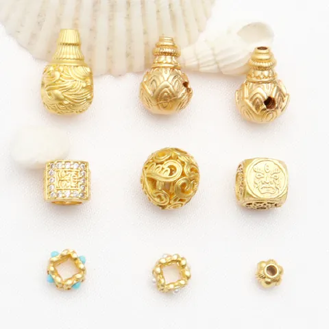 Ancient Gold Copper DIY Jewelry Findings Hollow Micro-Inlaid Gourd Barrel Beads Rhinestone Spacer Beads For Necklace Bracelet Making Accessories