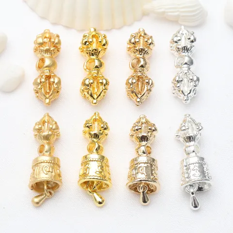 Vintage Metal Buddhist DIY Jewelry Accessories Vajra Pestle Bell Pendants Tibetan Style Gold Silver Plated Charms For Bracelet Necklace Making