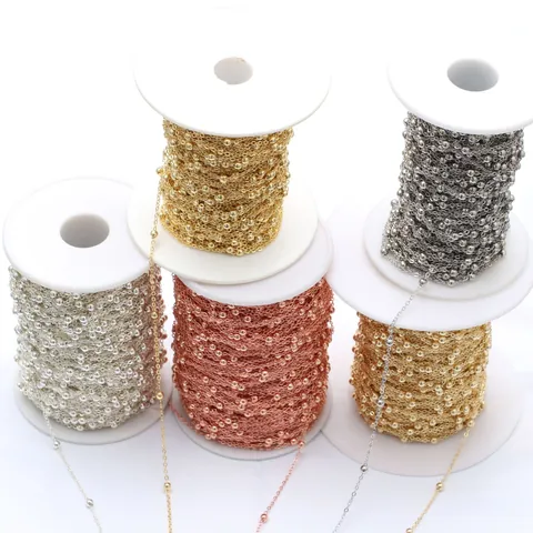 14K Gold Filled Plated Copper Satellite Chain Round Bead Cable Chain For DIY Jewelry Making Necklace Bracelet Accessory