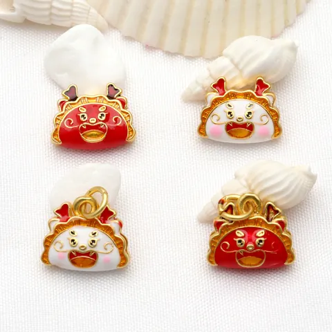 Chinese Zodiac Dragon Dumpling DIY Beads Enamel Copper Jewelry Making Accessories For Bracelet Necklace Handcraft Beads