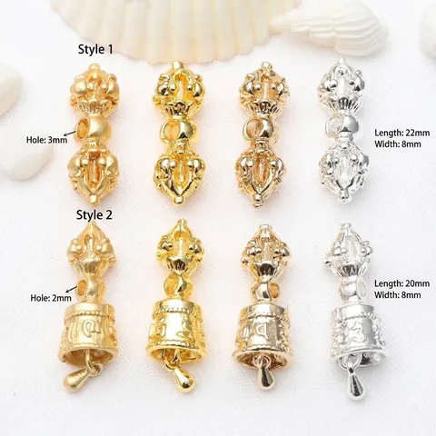Vintage Metal Buddhist DIY Jewelry Accessories Vajra Pestle Bell Pendants Tibetan Style Gold Silver Plated Charms For Bracelet Necklace Making