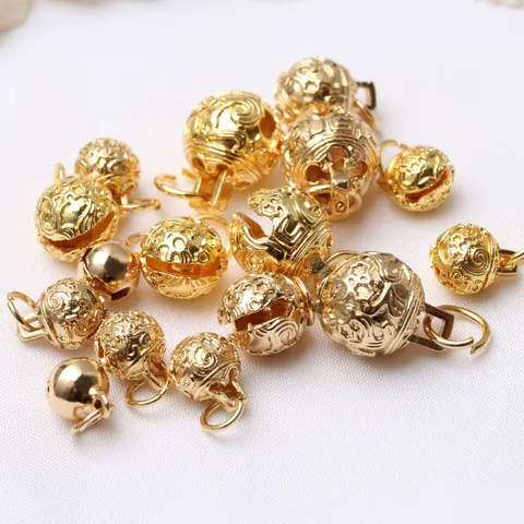 Copper 14K Gold Plated Hollow Bell Pendant Tiger Head DIY Jewelry Findings Lucky Cat Bell For Bracelet Necklace Making