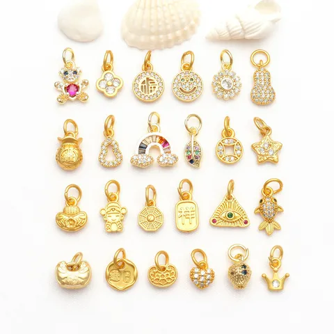 Vintage Copper Zirconia Gourd Coin DIY Pendant Only Micro-inlaid Small Charms For Jewelry Making Bracelet Necklace Findings