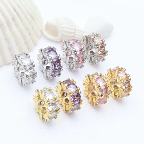 Cubic Zirconia Spacer Beads Copper 18K Gold Silver Plated Round Square Spacer Findings For DIY Jewelry Making Bracelet Necklace