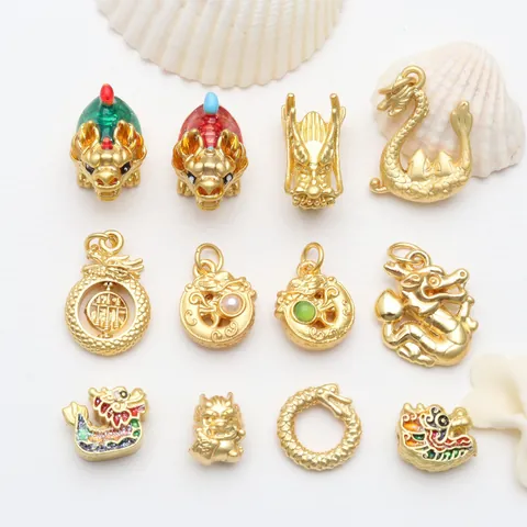 Antique Gold Dragon Year Pendants Enamel Drip Charms For DIY Jewelry Making Bracelet Necklace Chinese Zodiac Lucky Dragon Accessories