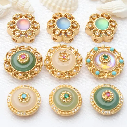 Cuentas Sueltas DIY Estilo Oro Antiguo Cobre Strass Perla Artificial Incrustado Vintage Chino Cuentas Espaciadoras para Joyería