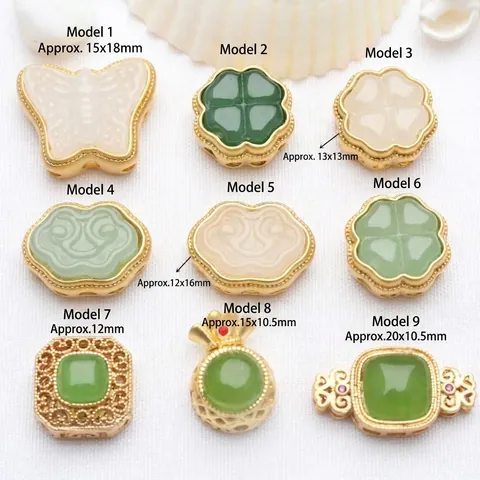 Antik Gold Überzogenes Kupfer Künstliche Jade Eingelegte Abstandsperlen Für DIY Schmuckherstellung Vintage Chinesischer Stil Charms Zubehör