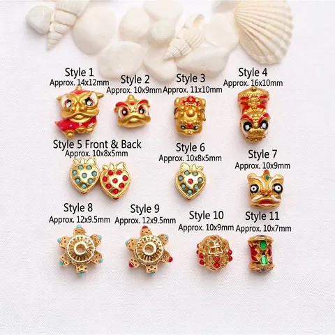 3D Glücklicher Löwentanz Erdbeere Schwein Perlen Legierung Vergoldet Emaille Charms Für DIY Armband Halskette Schmuckherstellung