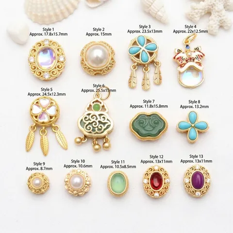 Perles d'Espacement en Cuivre Or Antique Style Chinois Danse du Lion Breloques Ruyi Accessoires de Création de Bijoux DIY Avec Perle Artificielle Strass