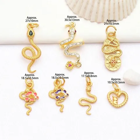 Antikes Sandgold Mikro-Inlay Zirkonia Emaille Schlange Tierkreis Anhänger DIY Schmuckzubehör Kupfer Schlange Charms Für DIY