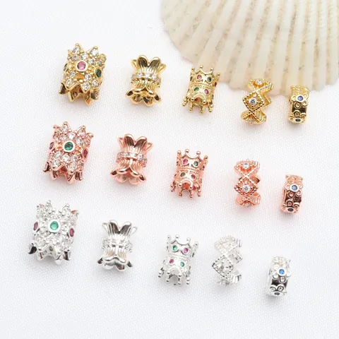 Copper Micro Pave Rhinestone Spacer Beads Wheel Barrel Charms For DIY Bracelet Necklace Beading Jewelry Making Accessories