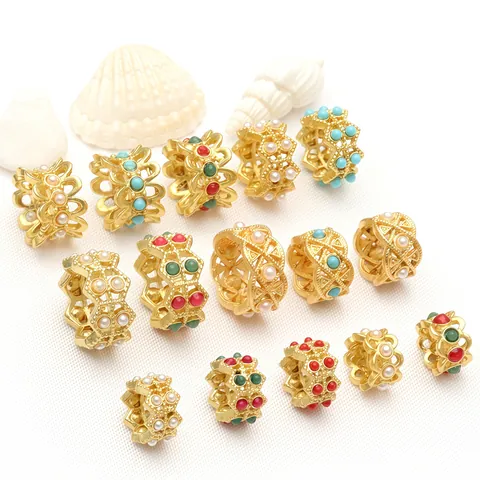 Perles d'Espacement en Cuivre Plaqué Or Ancien pour Accessoires de Fabrication de Bijoux DIY Rétro Anneaux de Course avec Perle Artificielle