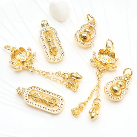 18K Gold Plated Zirconia Rotatable Hulu Gourd Vajra Lotus Pendant For DIY Jewelry Making Necklace Bracelet Accessory