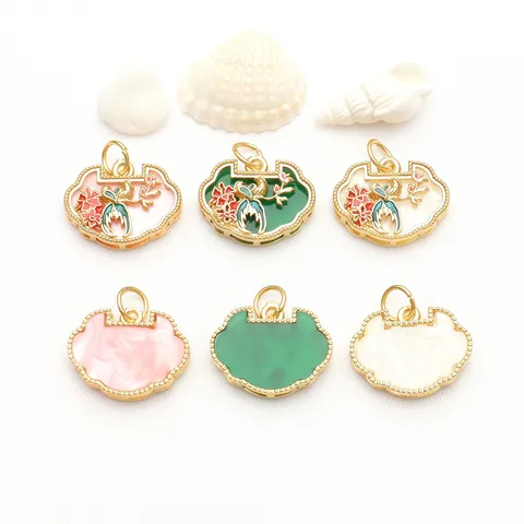 Colgante de Cerradura Ruyi de Oro Antiguo Incrustación de Jade Sintético Pájaro Flor de Ciruelo DIY Amuleto Joyería Collar