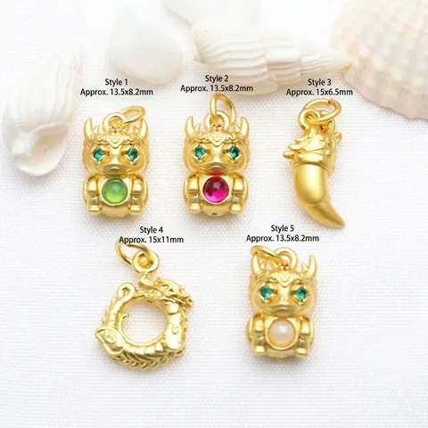 Ancient Gold Plated Copper Dragon Zodiac Pendants With Rhinestone Artificial Pearl For DIY Jewelry Making Charms Accessories