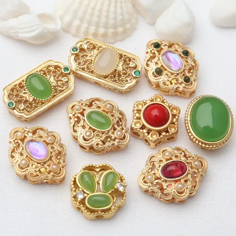 Perles en Vrac Style Or Ancien Incrustées de Strass et Perles Artificielles pour Fabrication de Bijoux Bracelets DIY Accessoires d'Espacement Ethniques Vintage