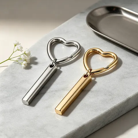 Minimalistischer Schlüsselanhänger Aus Edelstahl Mit Herzverschluss Und 3D-Stab Spiegelpolierter DIY-Anhänger Für Rucksäcke Unisex-Geschenk