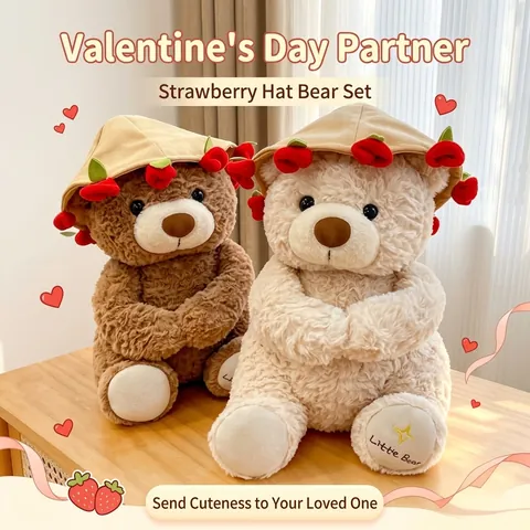 Plush Teddy Bear Holding Rose Flower Bouquet Stuffed Animal Toy Cute Soft Bear For Valentine's Day Gift For Women Girl