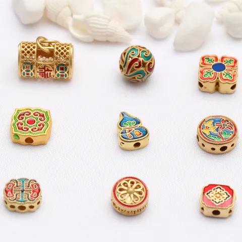 Chinesischer Stil Sand Gold Kupfer Emaille Cloisonne Perlen Kalebasse Friedensschloss Anhänger Für Schmuckherstellung DIY Armband Halskette Charms