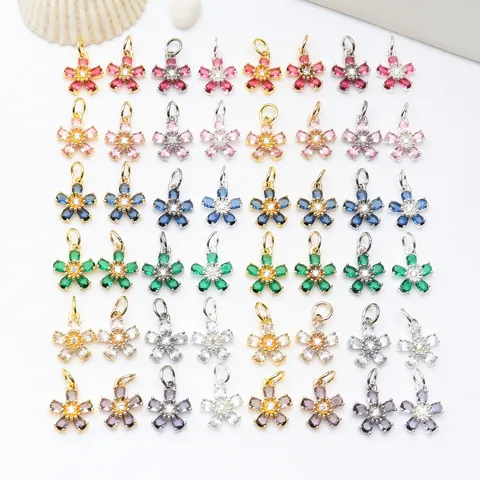 14K Gold Plated Zirconia Flower Pendant Copper Micro-Inlaid Floral Charm For DIY Jewelry Making Bracelet Necklace Findings Women Accessory