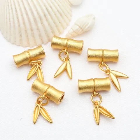 Chinese Style Matte Gold Copper Bamboo Joint Charm Pendant DIY Jewelry Finding Color Preserving Bamboo Leaf Accessory