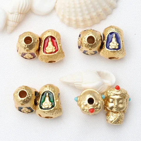 Thai Style Erawan Buddha Copper Loose Beads For Jewelry Making DIY Bracelet Necklace Enamel Oil Drip Sand Gold Plated Spacer Beads