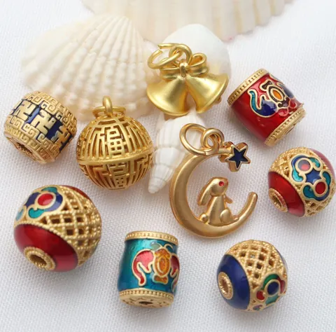 Antikgold Emaille Anhänger Für DIY Schmuckherstellung Vintage Chinesischer Stil Kupfer Charms Für Halskette Armband Perlen Zubehör