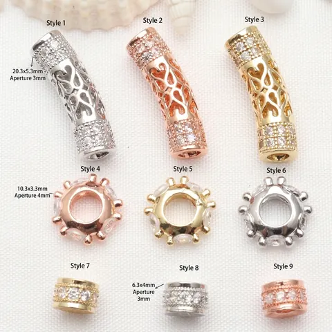 DIY Jewelry Accessories Zirconia Micro-Pave Hollow Curved Tube Spacer Beads Bracelet Making Findings Copper Plated Jewelry Parts