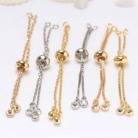 14K Vergulde Koperen Boxketting Verstelbare Schuifarmband Ketting Met Zirconia Componenten Voor DIY Sieraden Maken Accessoires