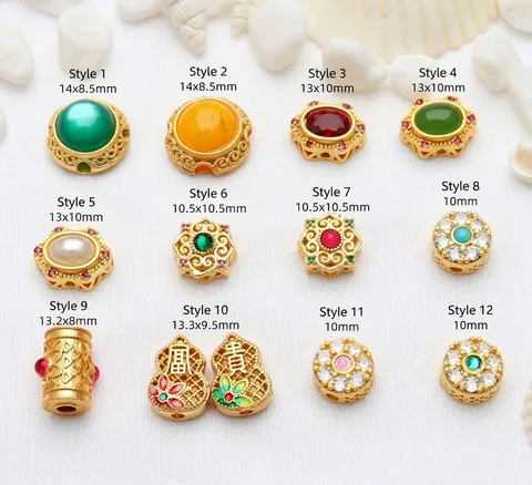 Perline Intarsiate in Oro Antico Etnico del Nepal per la Creazione di Gioielli Fai-da-te Perline Distanziatrici in Lega Strass Perle Artificiali Accessori per Braccialetti
